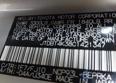 2012 Toyota Yaris from USA, damaged, VIN JTDBT4K38C1421347